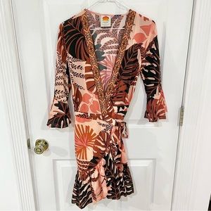 Farm Rio for Anthropologie BRUXELLES WRAP MINI DRESS Small